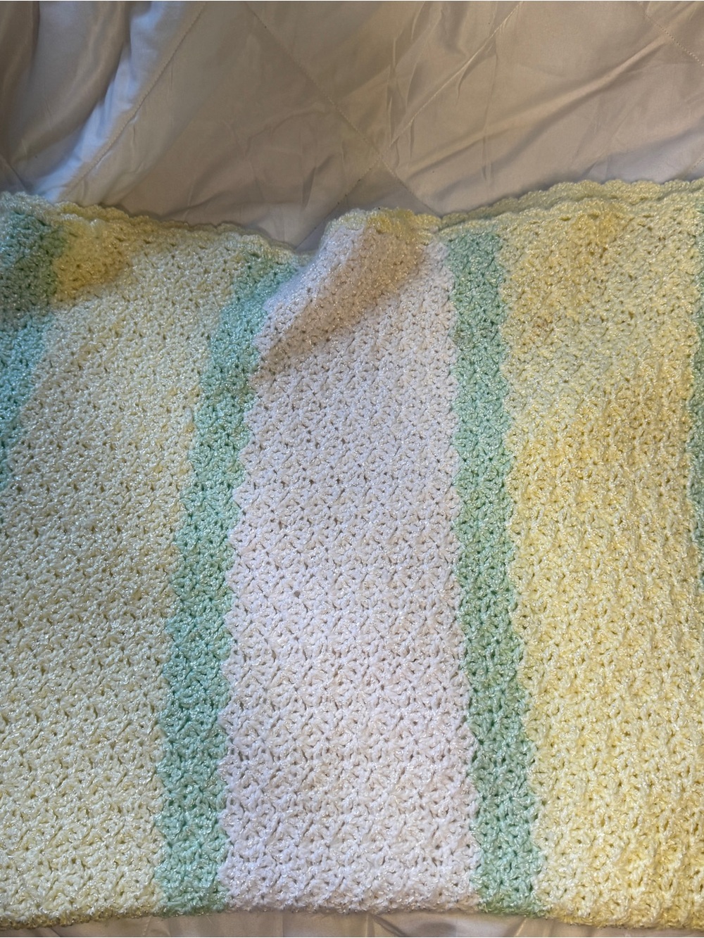 Handmade Pastel Yellow, white & Mint Crochet Baby Blanket - Picture 3 of 5